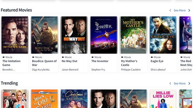 screenshot of hoopla's movie selections on PC display