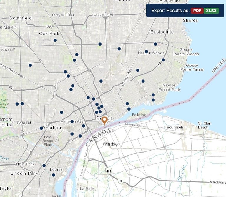 map of HRSA health center locations for COVID testing near Detroit