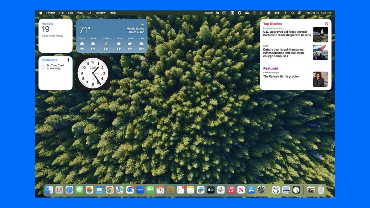 Mac OS Sonoma desktop with widgets