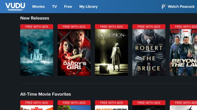 row of movie titles on vudu streaming app